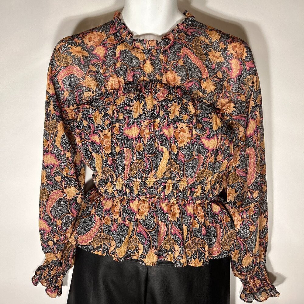 Entro SZ S Black printed top Vintage 80's Whimsigoth Fairy Boho Chic Edwardian
